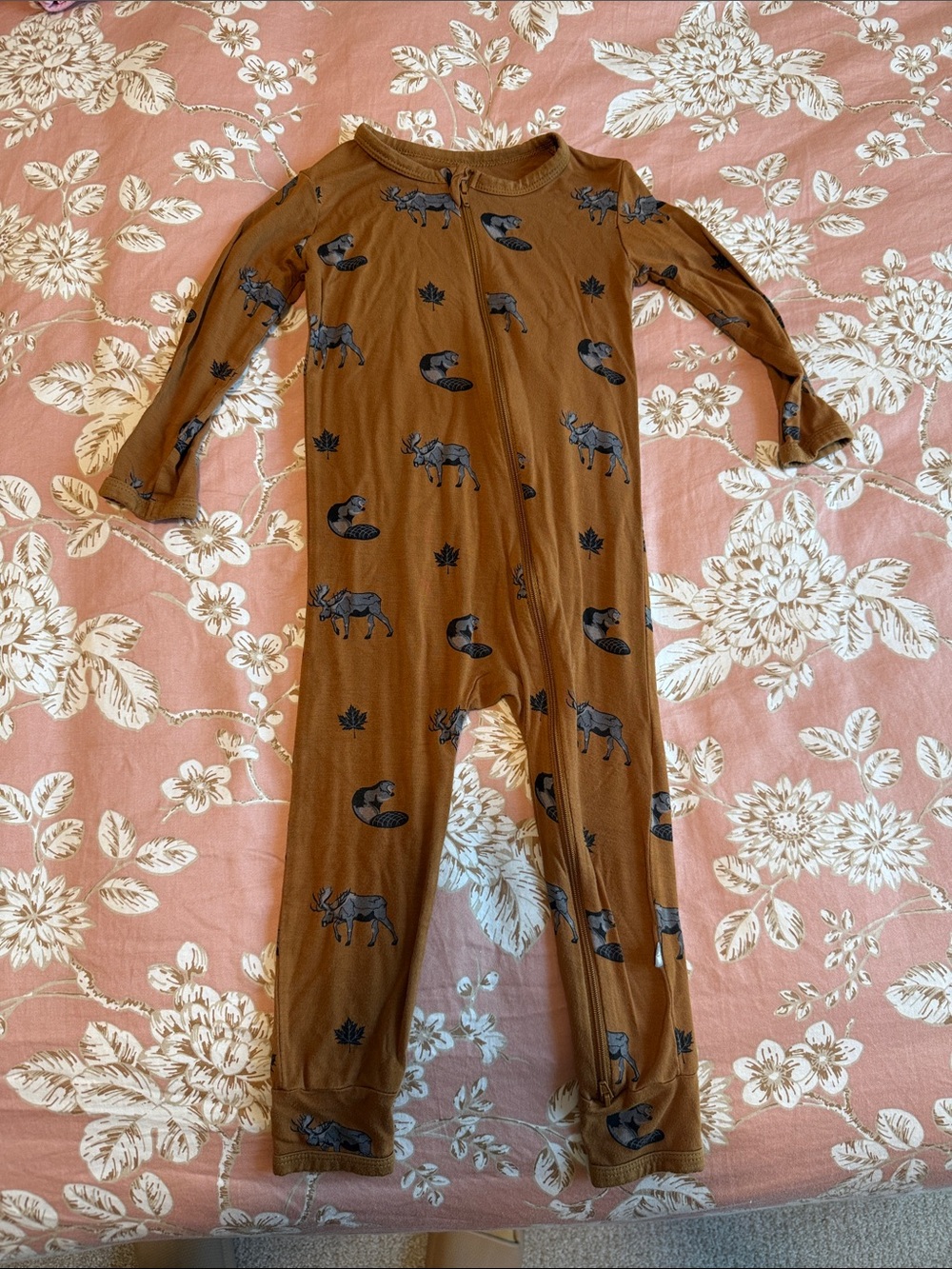 Kyte BABY Brown Woodland Animal Footie with Fox & Moose Prints